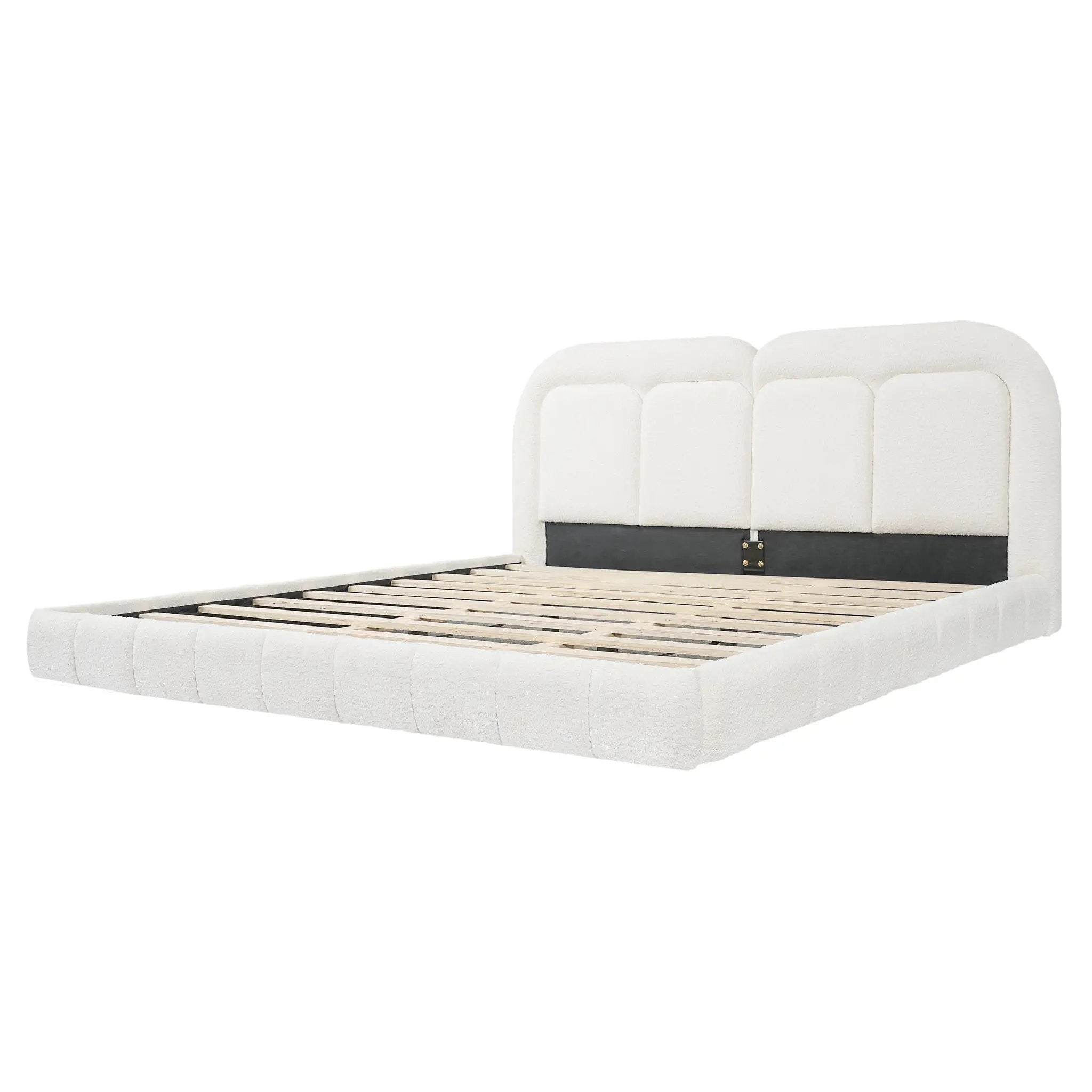 King Size Boucle Upholstered Platform Bed with Tufted Headboard by HouseOfZazla