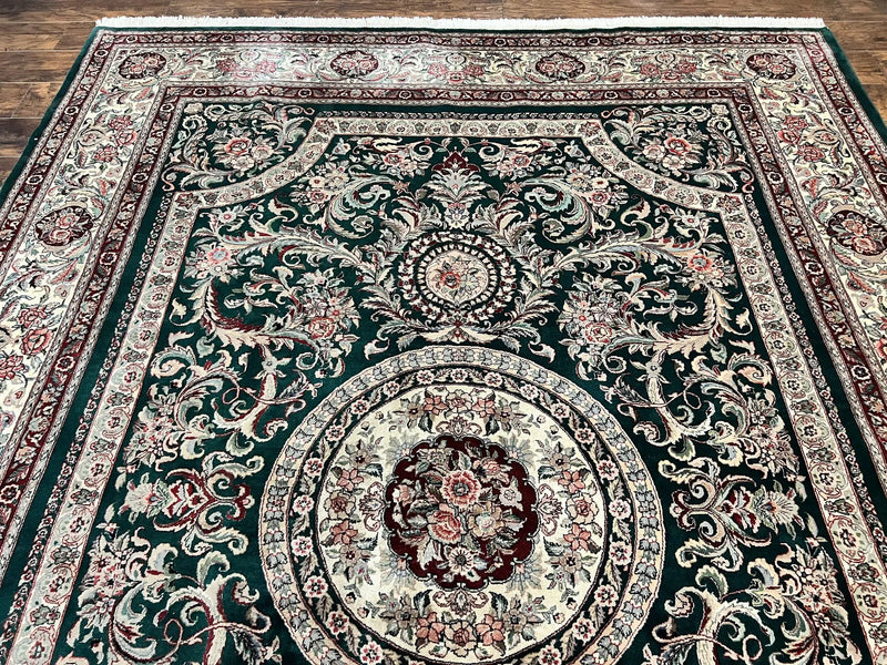 Pak Persian Rug 9x12, Dark Green and Cream, Floral Medallion, Elegant Handmade Wool Carpet 9 x 12 by Jewel Rugs