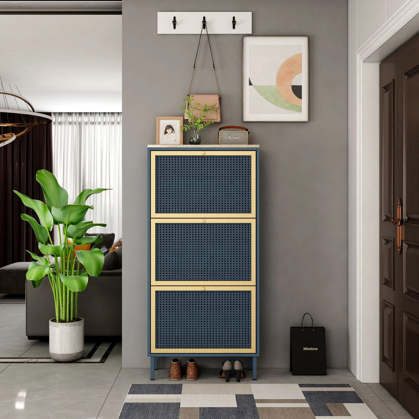 Modern Rattan 3 Door Shoe Rack Cabinet For Entryway by Unique Piece Furniture
