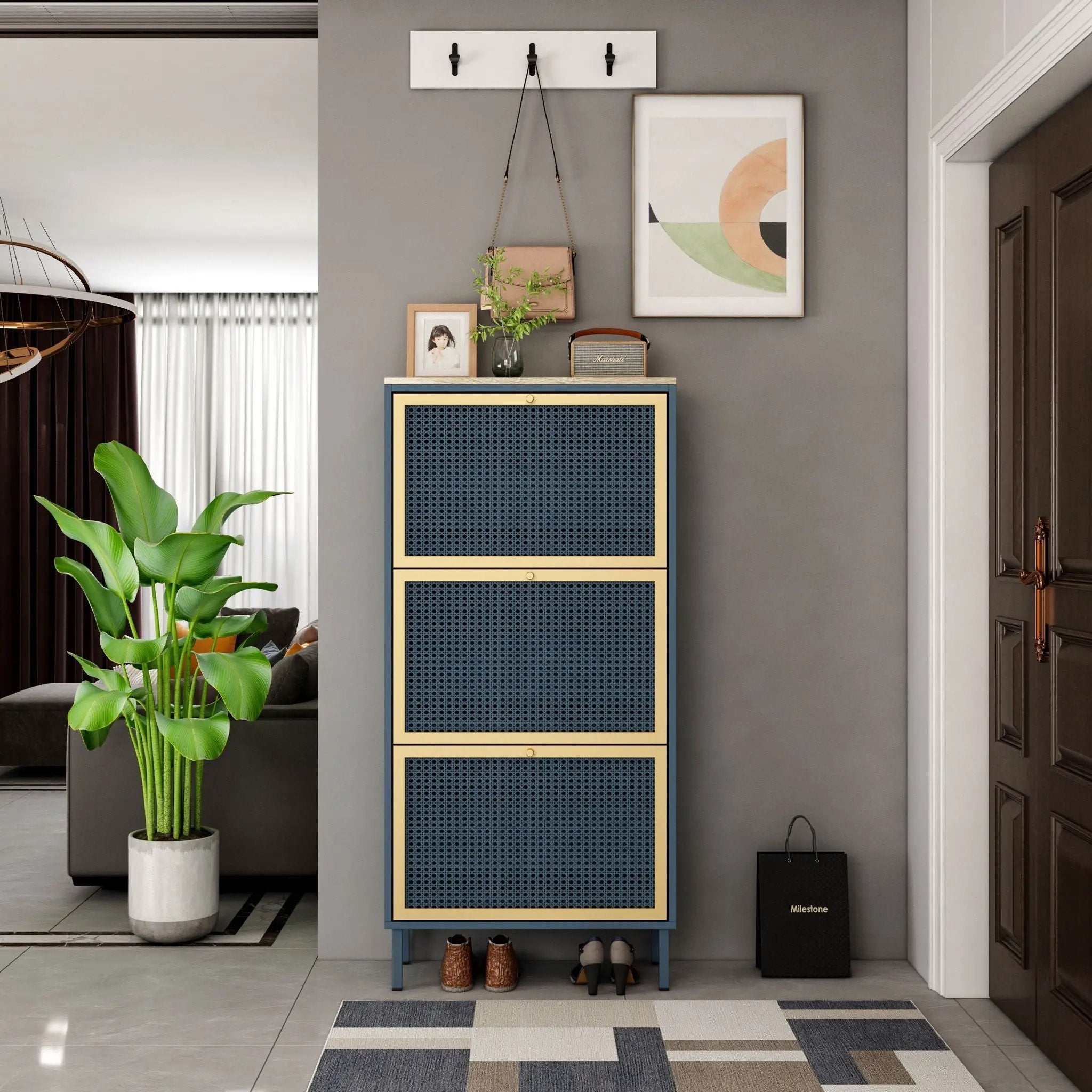 Modern Rattan 3 Door Shoe Rack Cabinet for Entryway by HouseOfZazla