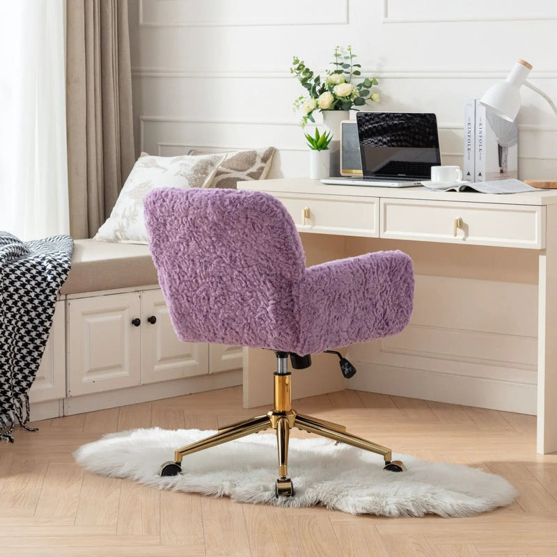 Office Chair, Artificial Rabbit Hair Home Office Chair With Metal Base, Adjustable Desk Chair Swivel Office Chair, Vanity Chair by HouseOfZazla