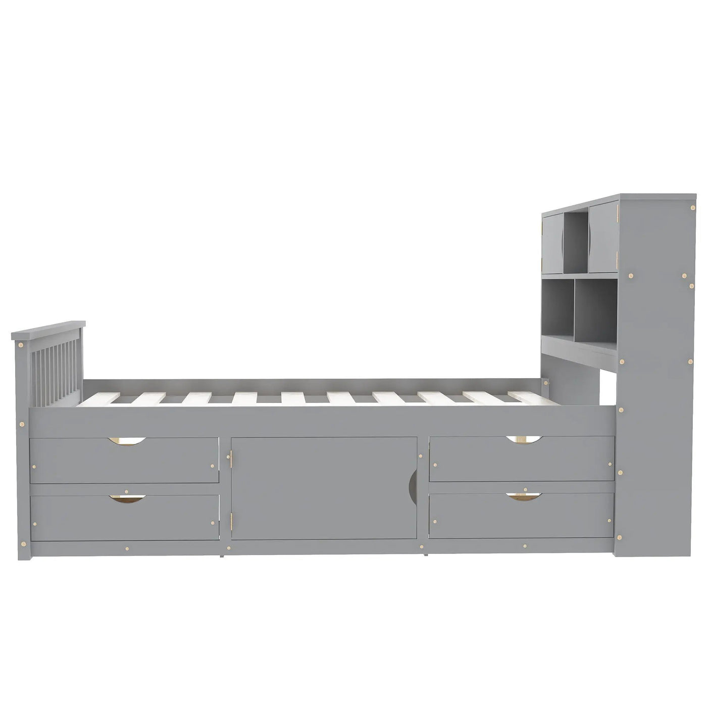 Captain Platform Bed Frame With Bookcase Headboard, 4 Drawers, Storage Shelves by HouseOfZazla