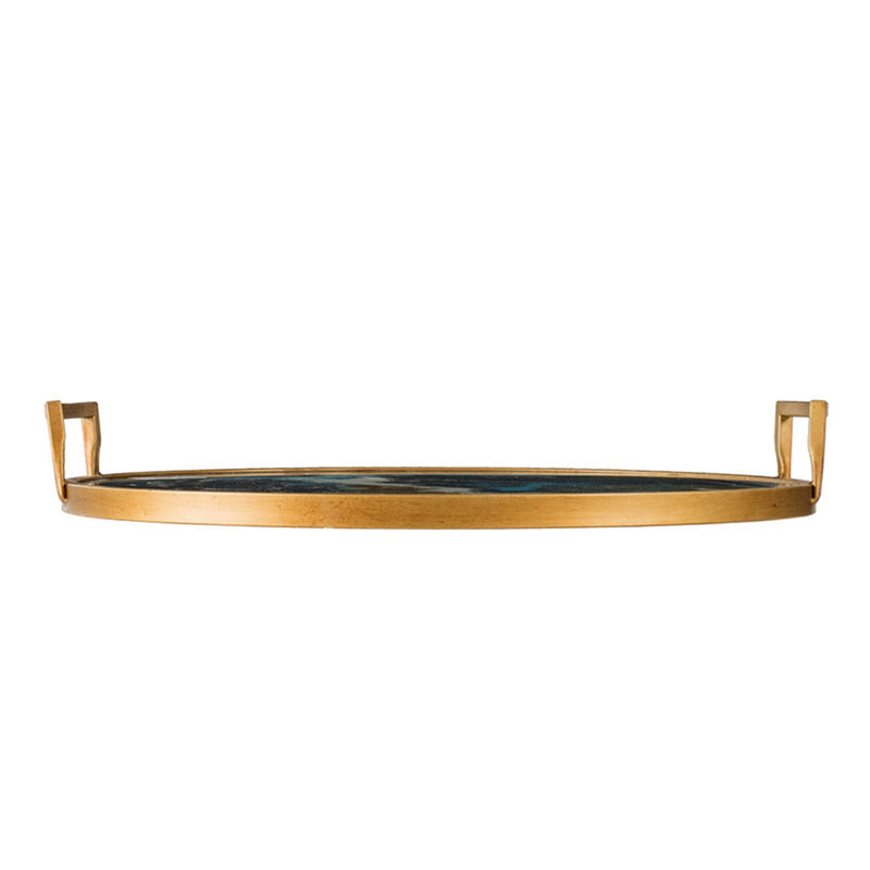 20.9x20.1x3.1" Round Accent Mirrored Tray with Handles by HouseOfZazla