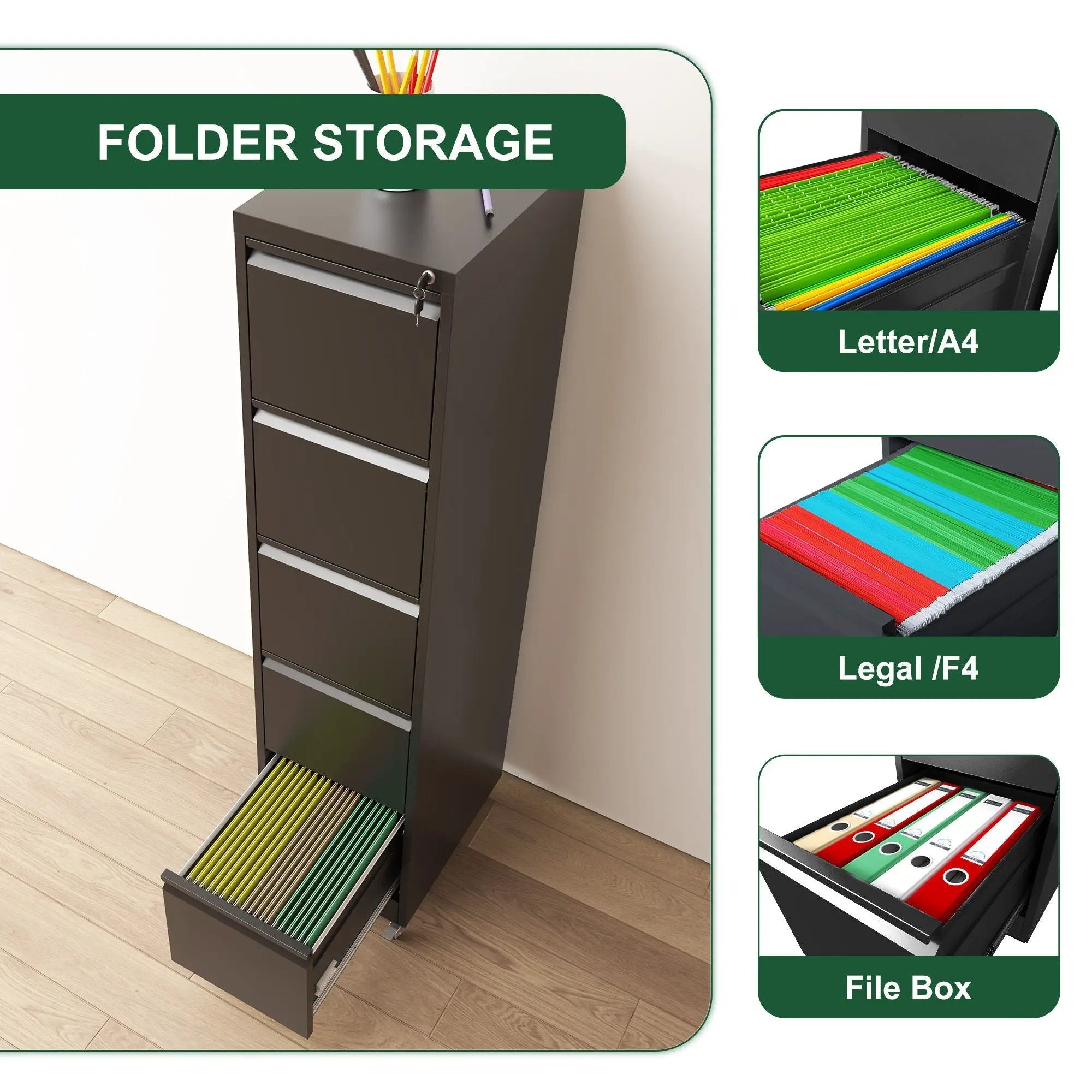 Drawer Metal Locking Vertical File Cabinet With Wheels Heavy Duty Lockable Storage by Unique Piece Furniture