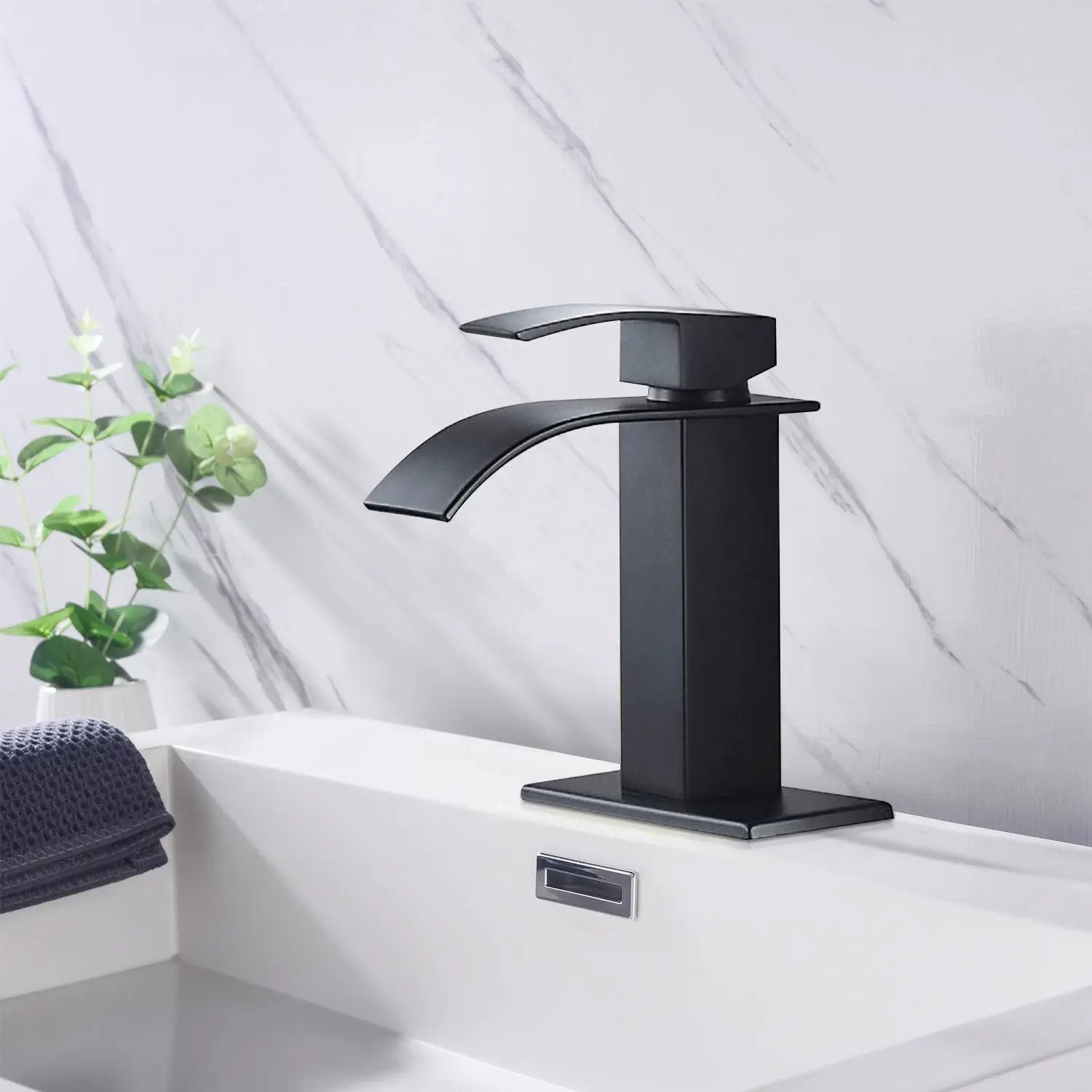 Waterfall Spout Bathroom Sink Single Handle Faucet with Pop-Up Drain by HouseOfZazla
