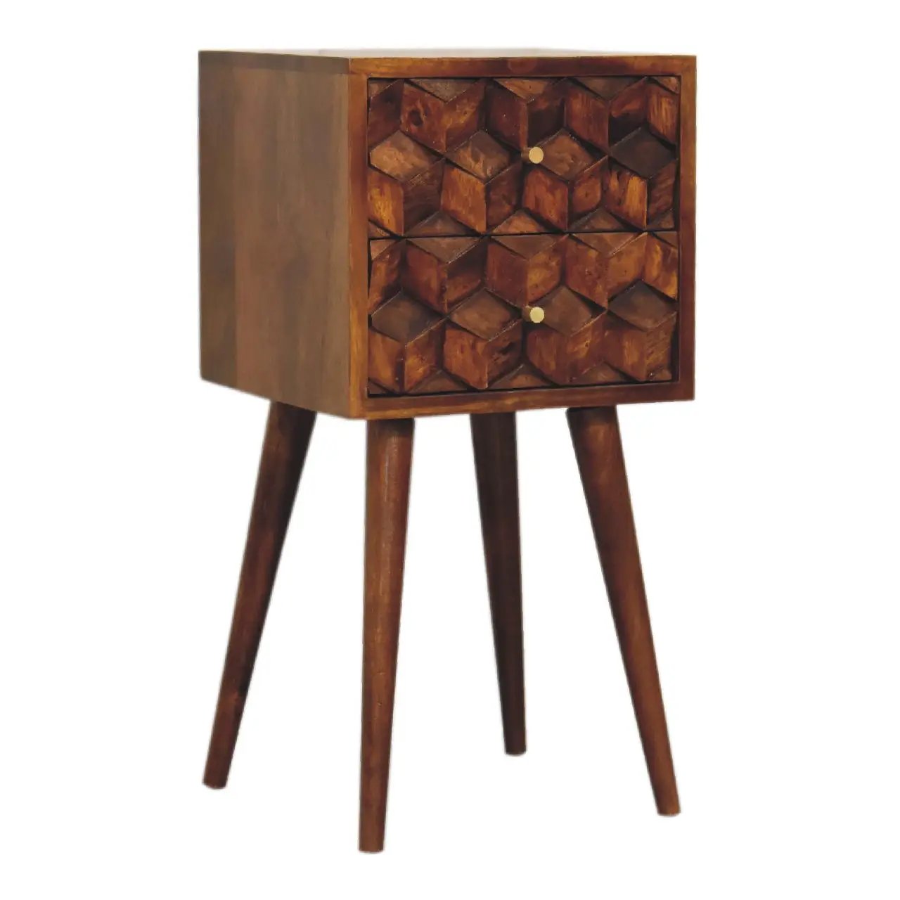Mini Cube Carved 2 Drawer Nightstand by HouseOfZazla