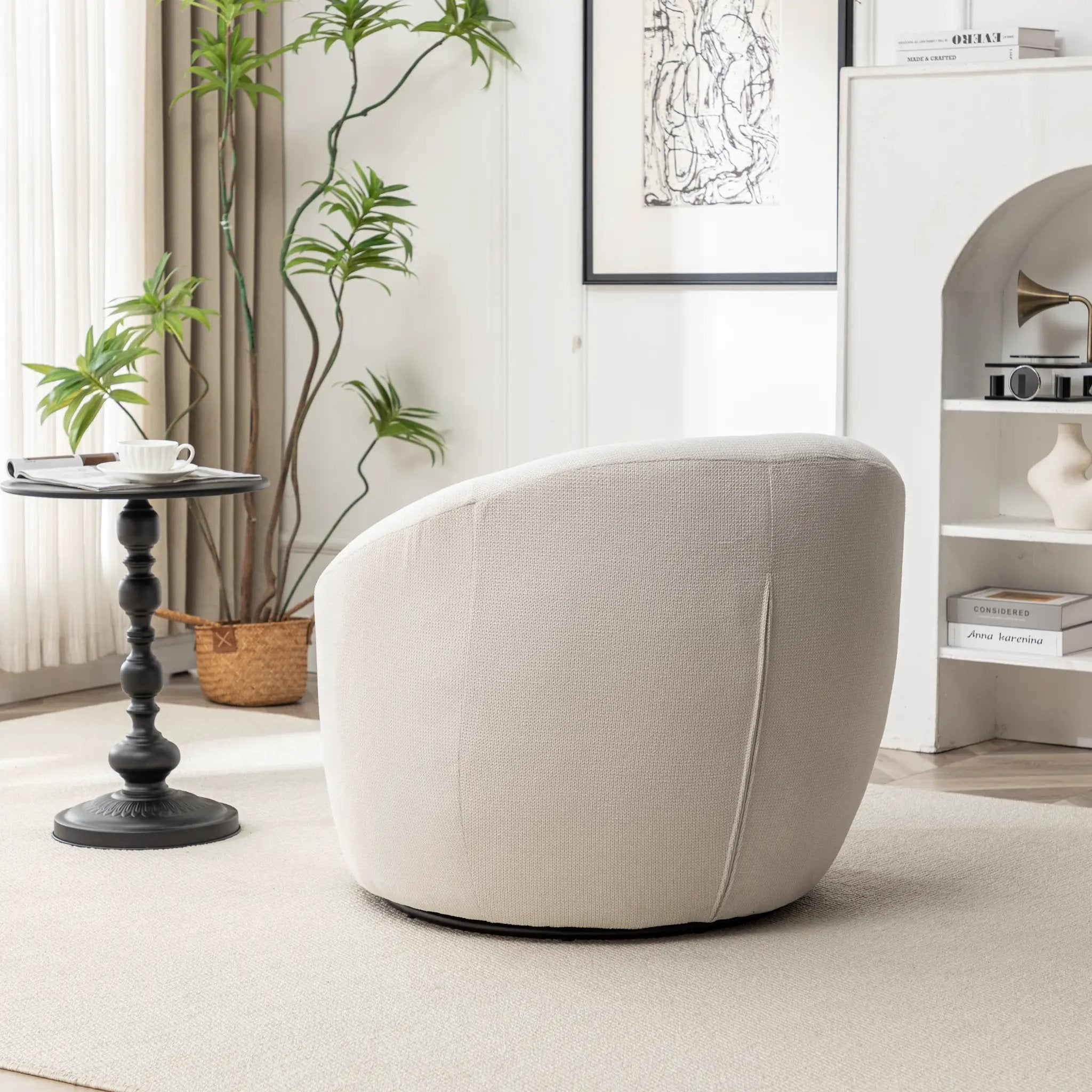 Winnie Modern Teddy Fabric Barrel Chair, 360° Swivel by HouseOfZazla