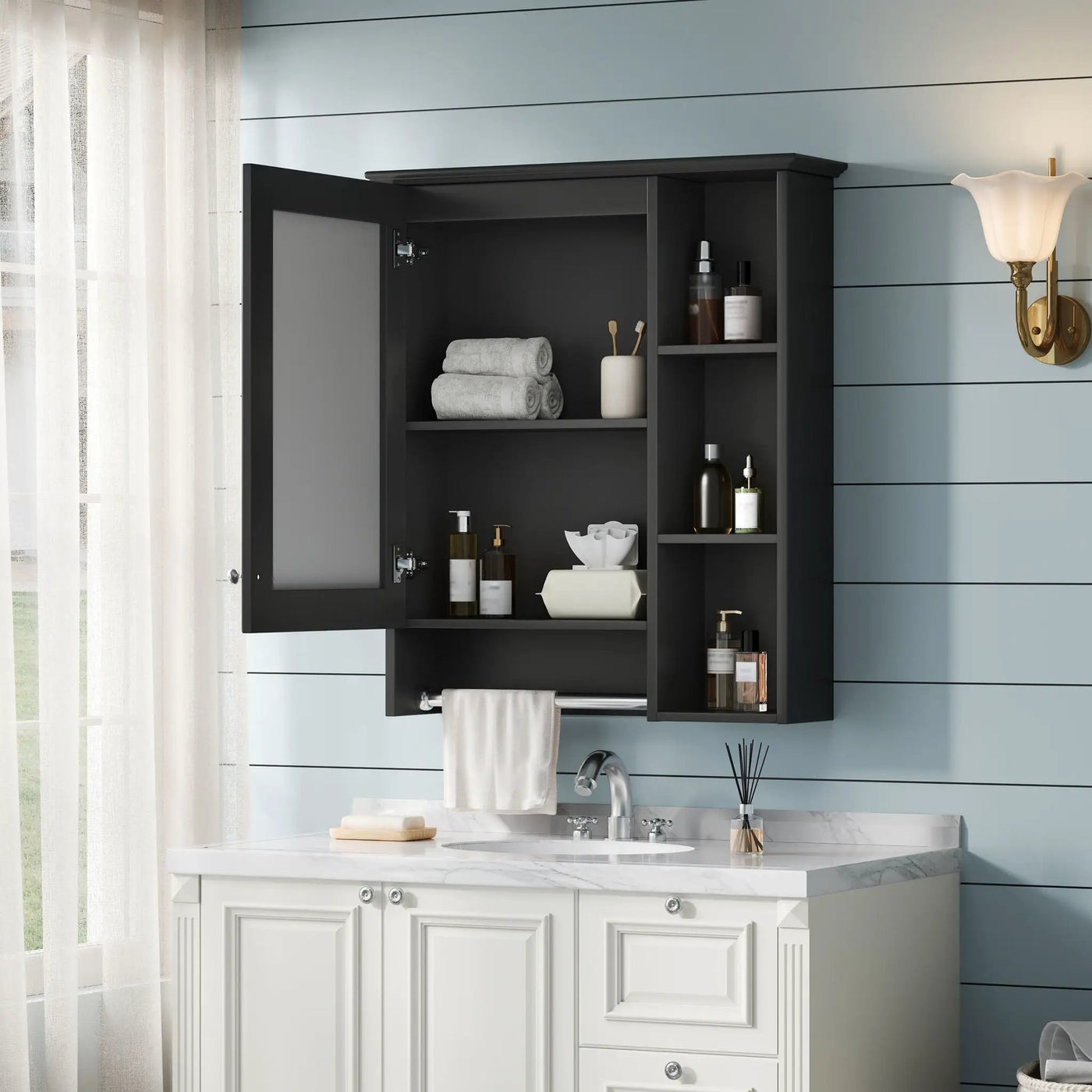 Modern 3 In 1 Bathroom Mirror Cabinet With Adjustable Shelf & Towel Bar by Unique Piece Furniture