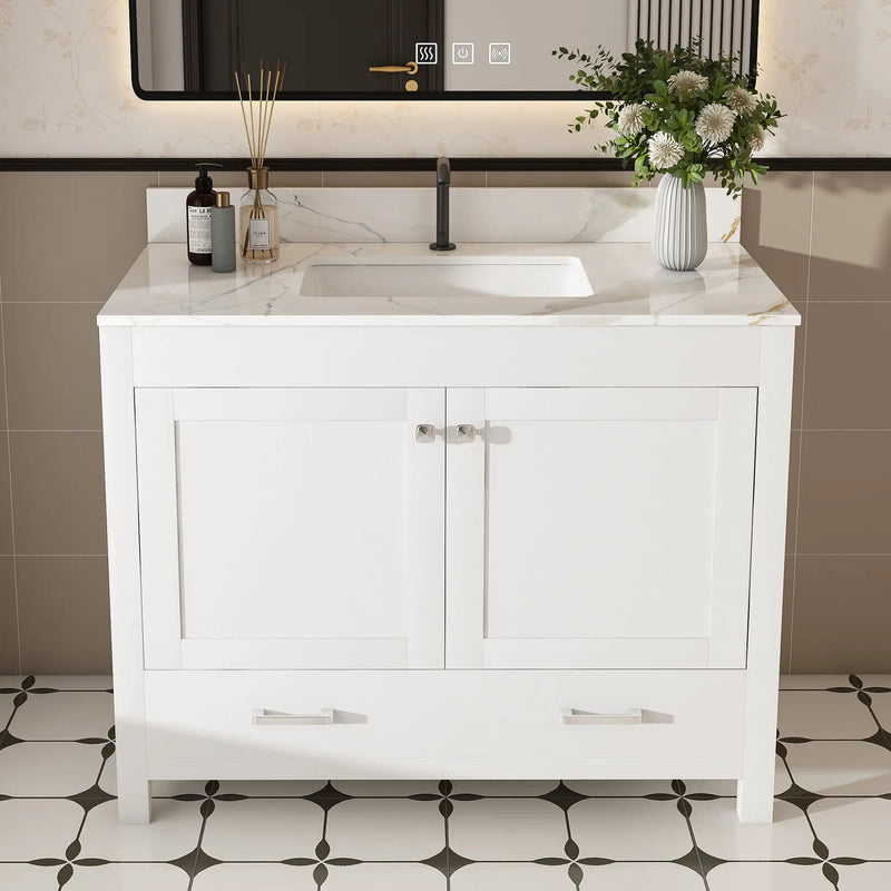 43" Bathroom Vanity, Multi Functional Cabinet, Doors And Drawer - White by Unique Piece Furniture
