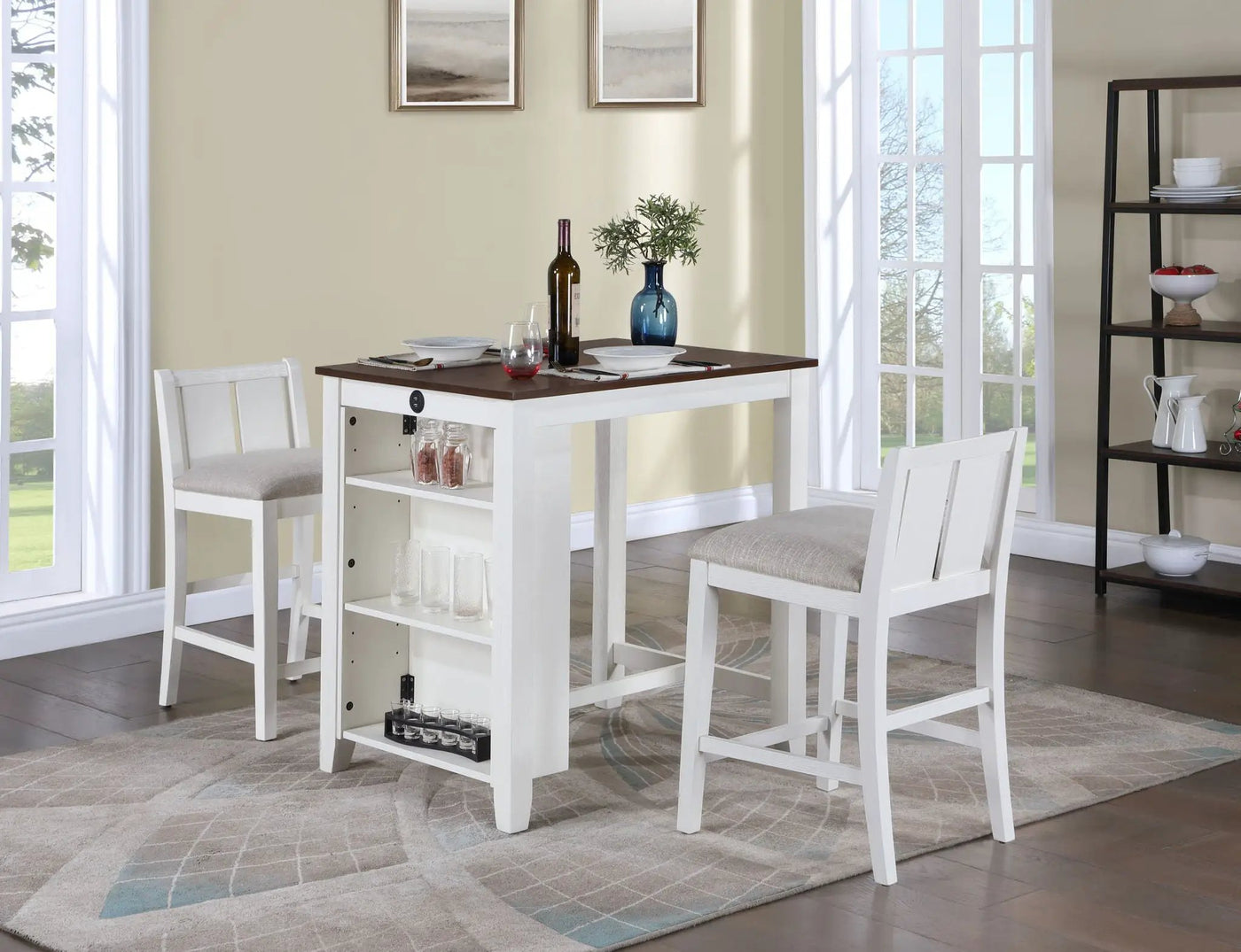 Graham - 3 Piece Small Space Counter Height Dining Table With Shelves And 2 Chairs (Set of 3) by HouseOfZazla