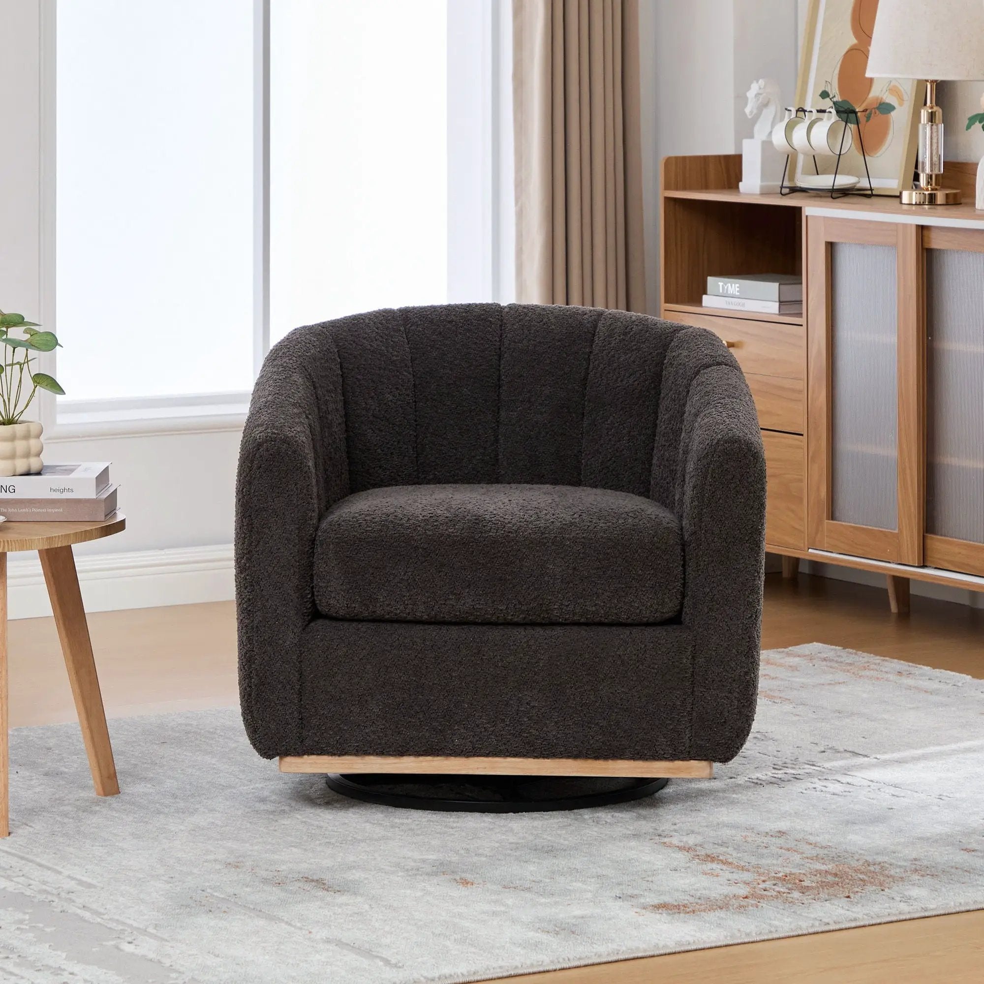 Swivel Upholstered Barrel Chair With Metal Base by Unique Piece Furniture