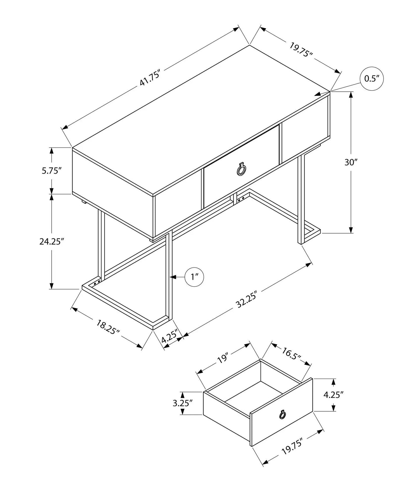 Computer Desk For Home Office, Glossy, Storage Drawer by Unique Piece Furniture