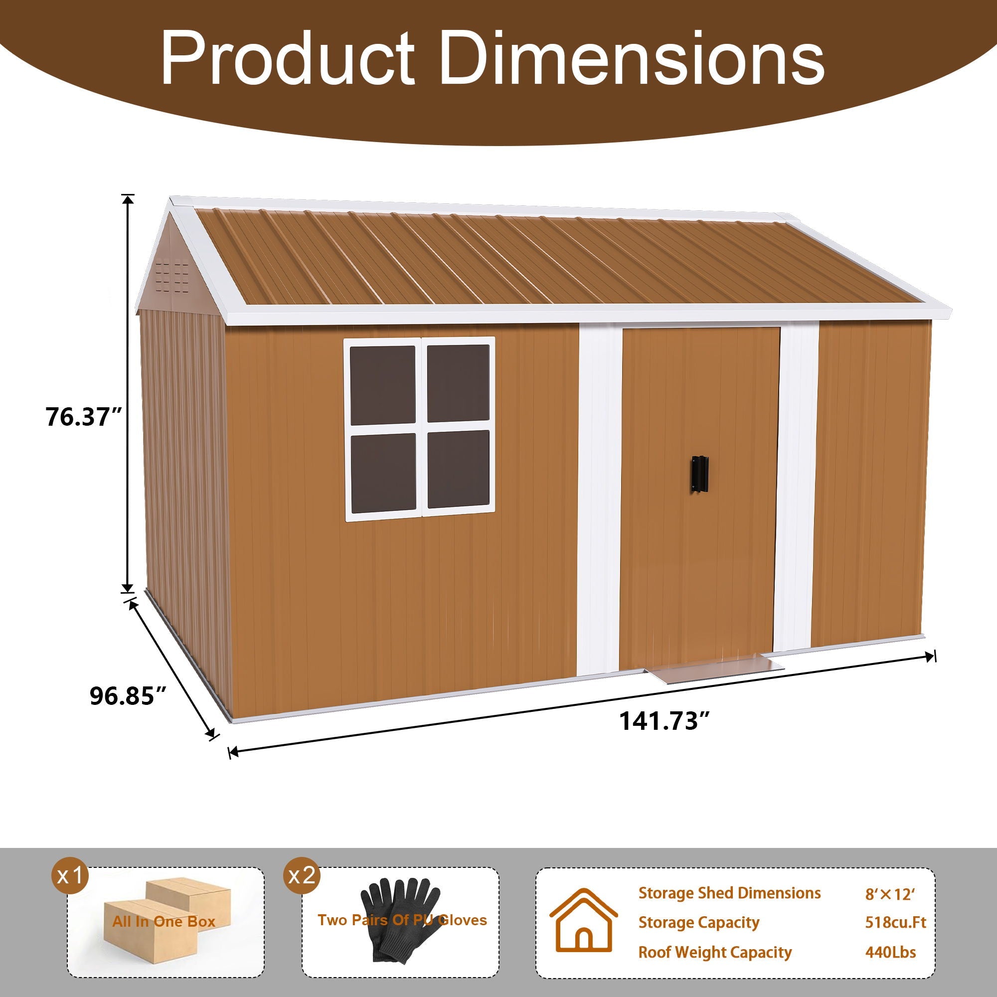 Storage Shed With Windows, Lockable Door & Ventilation For Backyard Tool Organization - Brown by HouseOfZazla
