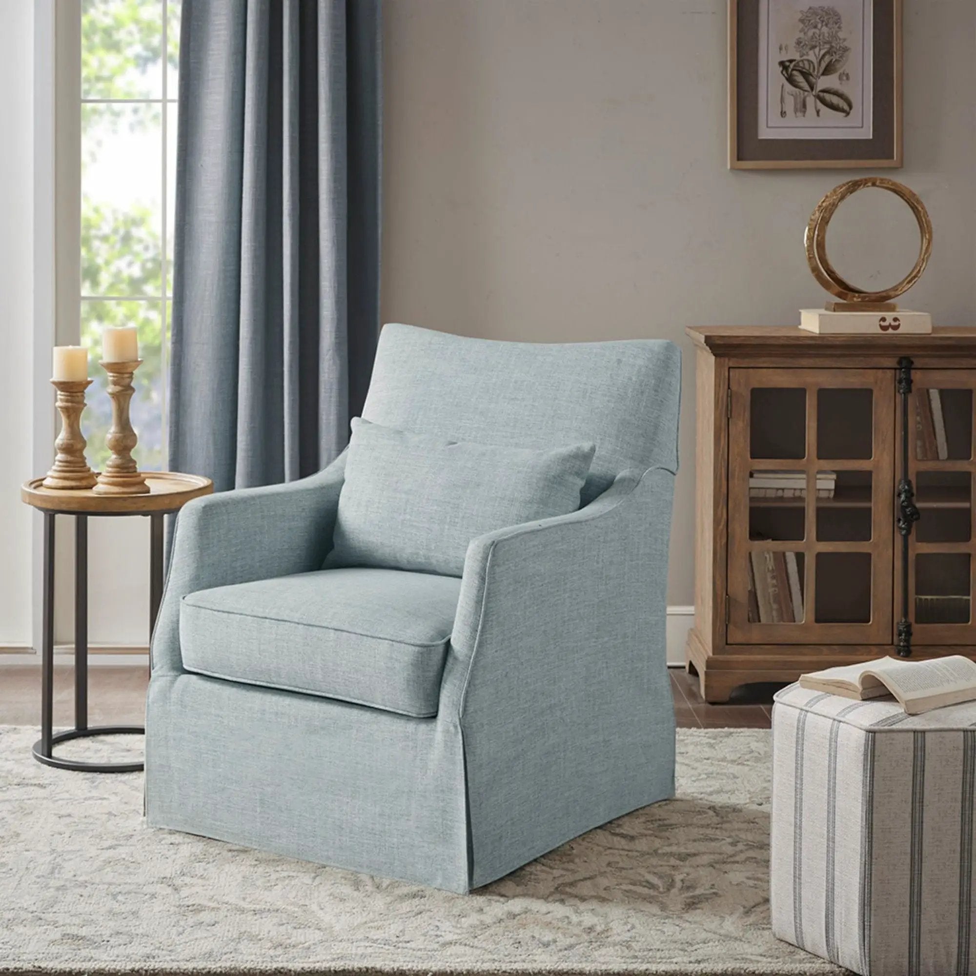 Traditional Design London Skirted Swivel Chair by Unique Piece Furniture