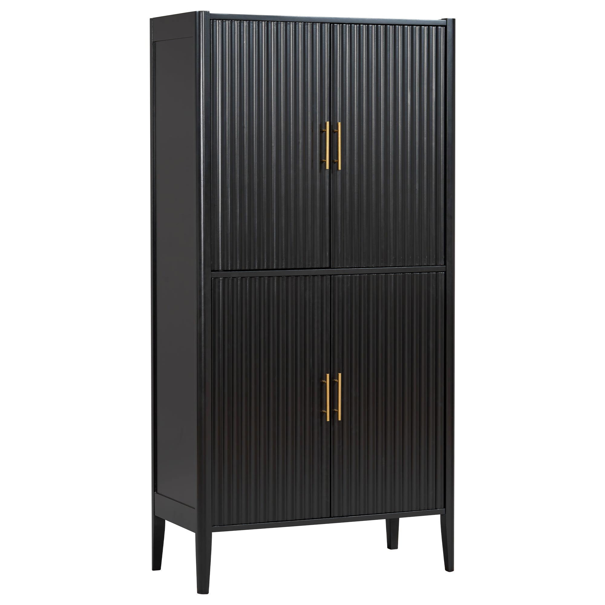 U_STYLE Modern Fluted Wine Cabinet with Glass Display & Stemware Rack by HouseOfZazla