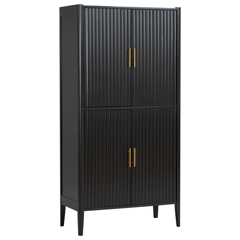 U_STYLE Modern Fluted Wine Cabinet with Glass Display & Stemware Rack by HouseOfZazla