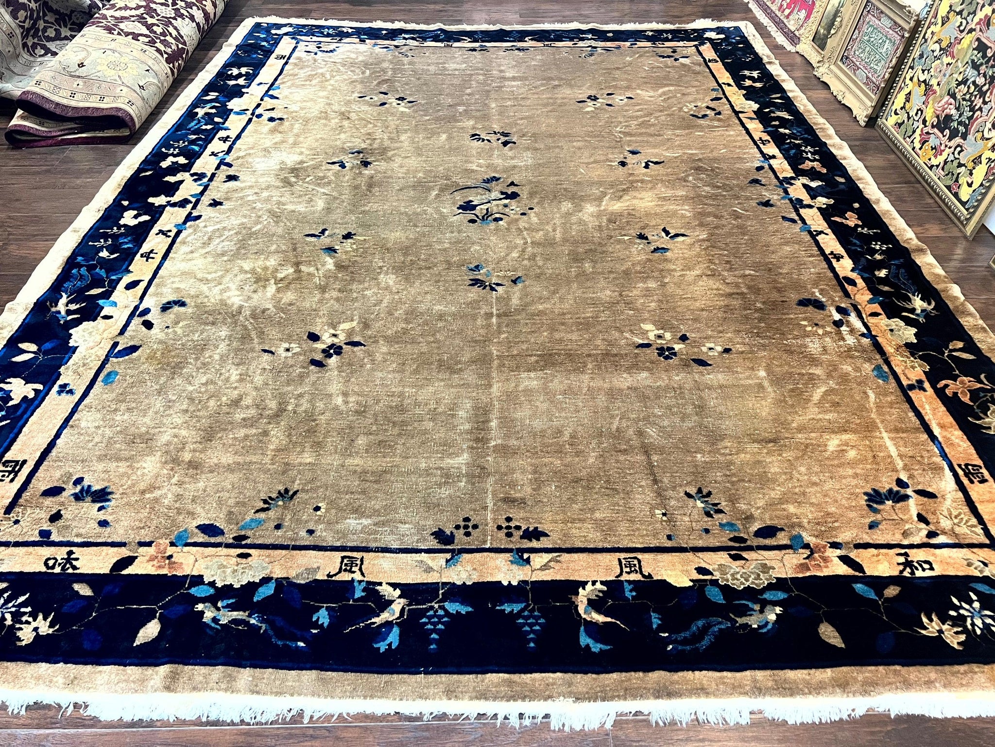 Antique Chinese Wool Rug 10x13, Large 1920s Peking Carpet, Handmade by Jewel Rugs