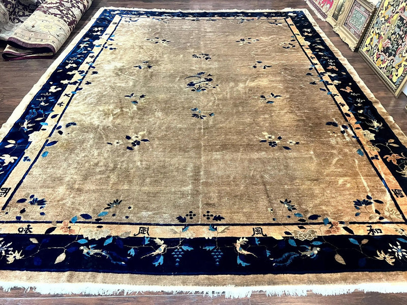 Antique Chinese Wool Rug 10x13, Large 1920s Peking Carpet, Handmade by Jewel Rugs