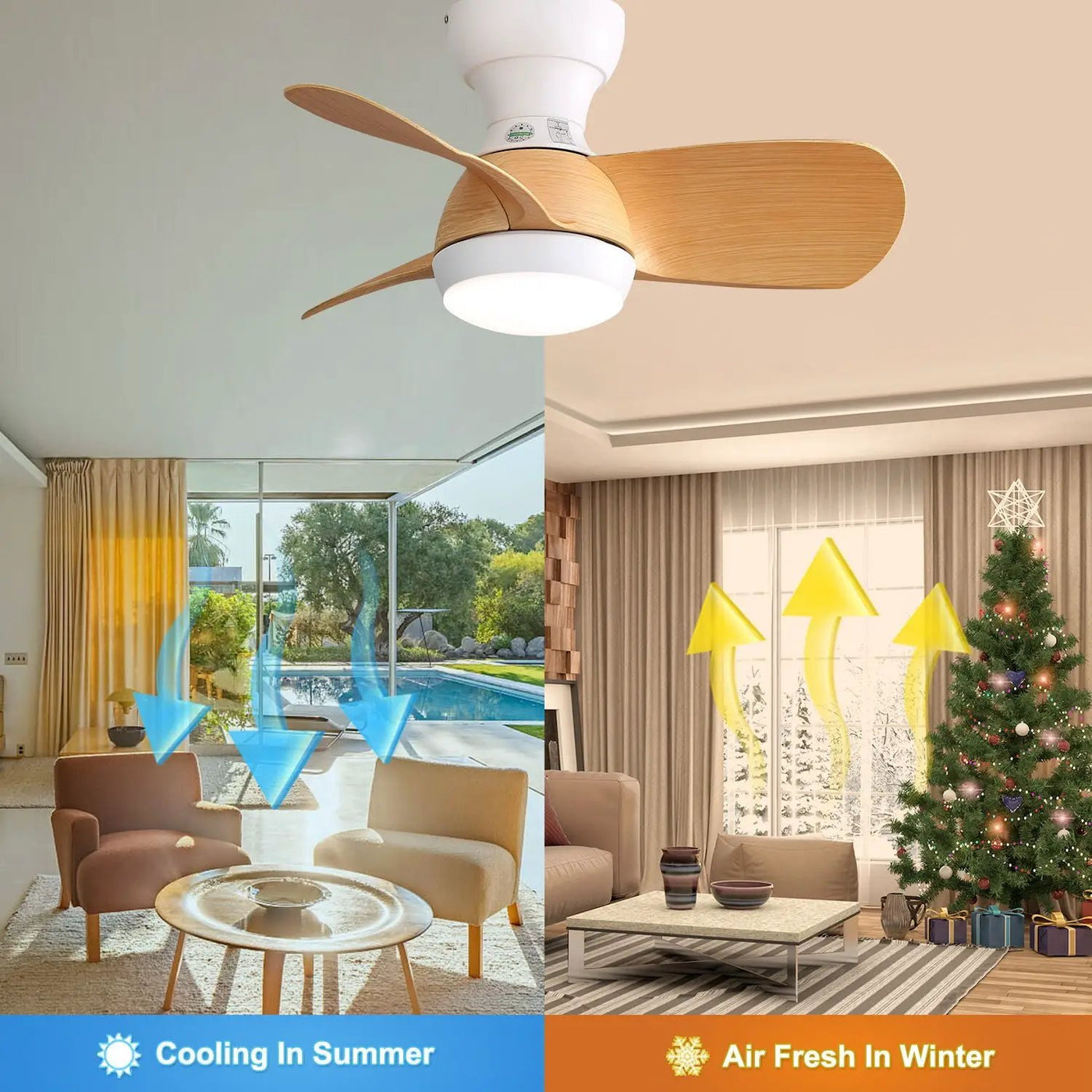 23" Bedroom Ceiling Fan With 3 Color Dimmable 3 ABS Blades Remote Control Dc Motor With 18W Led Light by Unique Piece Furniture