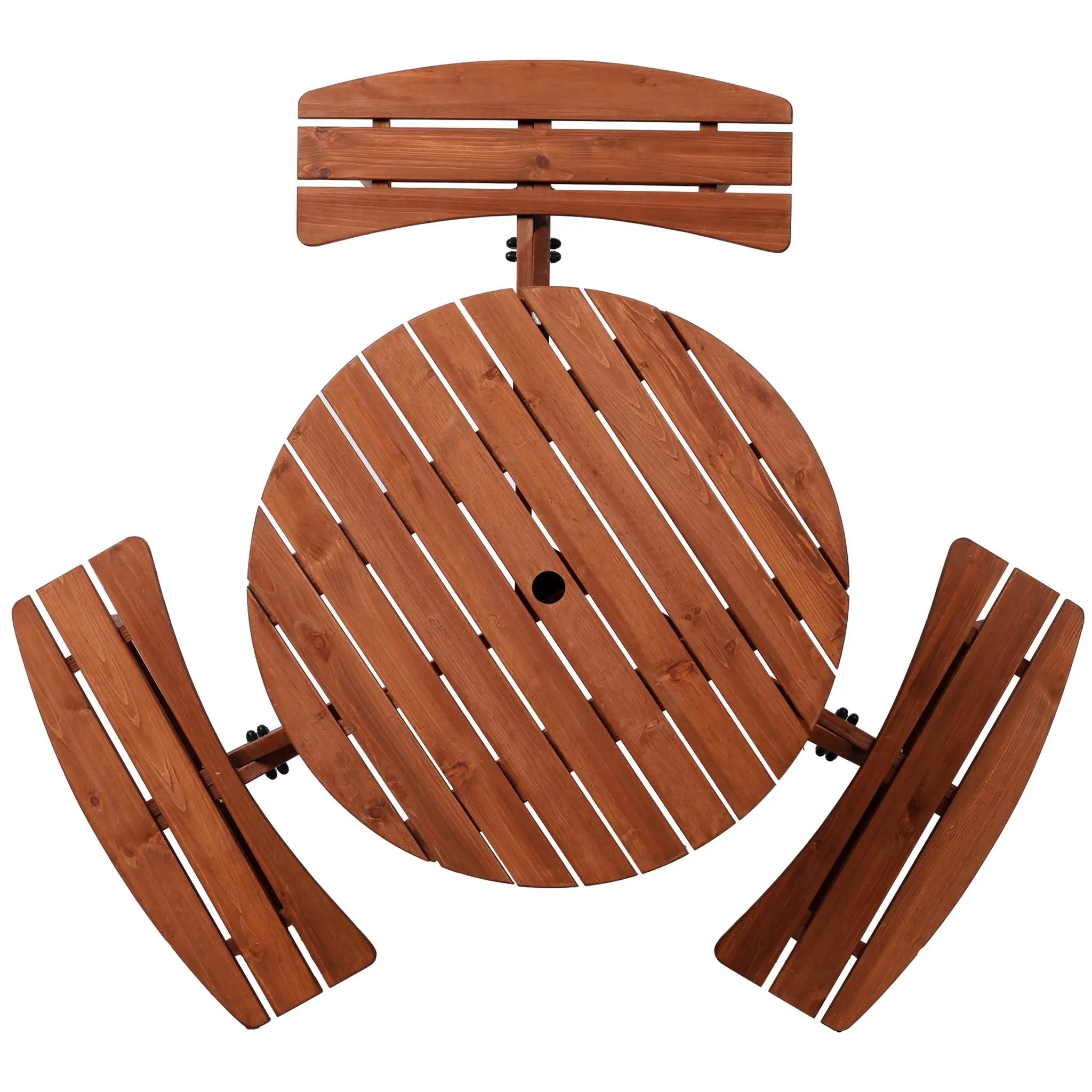 Wooden Kids Picnic Table with 3 Built-in Benches and Umbrella Hole by HouseOfZazla
