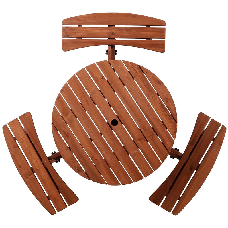 Wooden Kids Picnic Table with 3 Built-in Benches and Umbrella Hole by HouseOfZazla