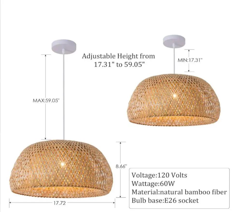 Teru Ji Kaikang Hand Woven Bamboo Pendant Light, 17.7"Bamboo Rattan Ceiling Hanging Light, for Living Room Kitchen Dining Room Farmhouse by Selzalot