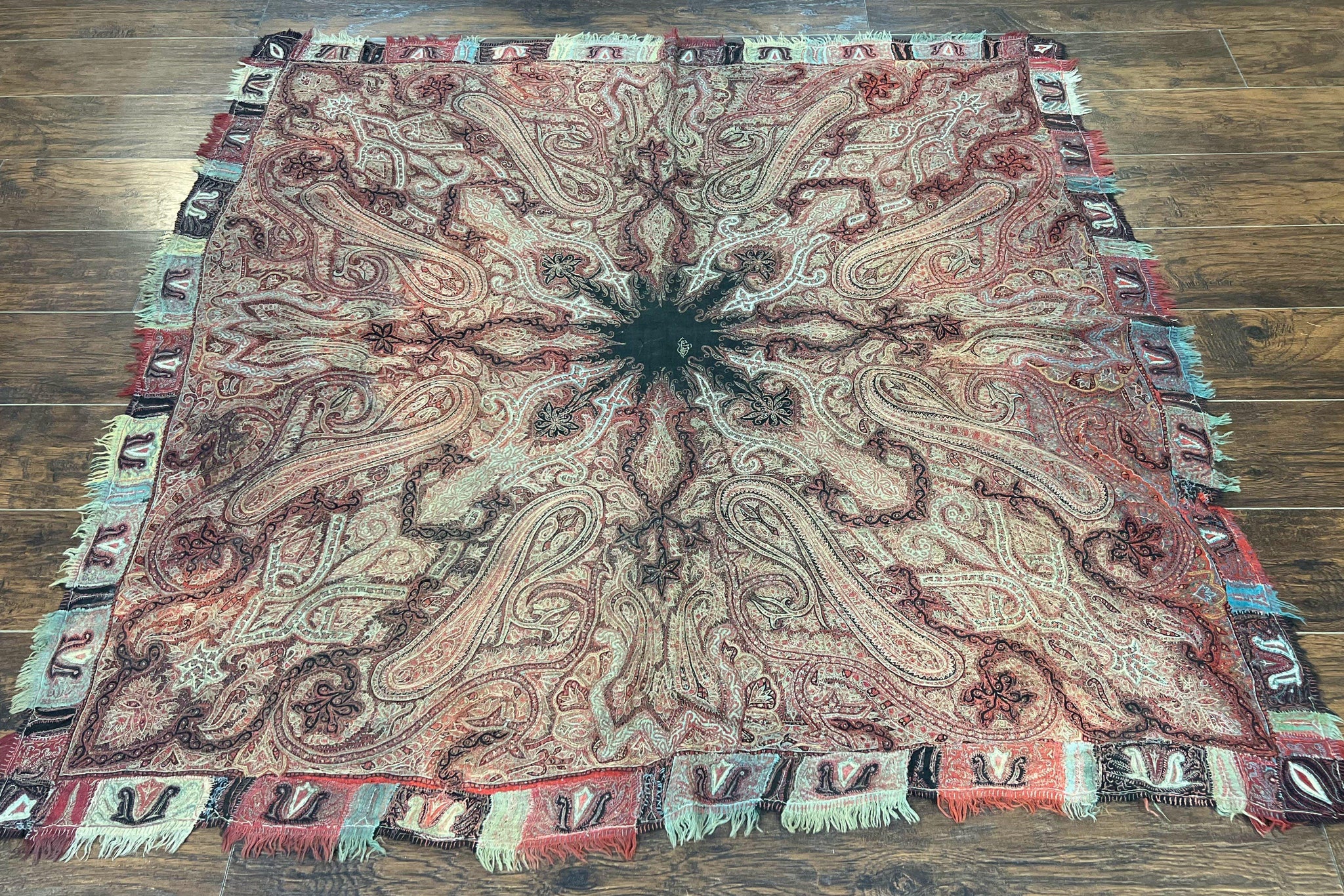 Antique Indian Kashmiri Shawl, Needlework, Signed By Masterweaver, Handmade, Rare by Jewel Rugs