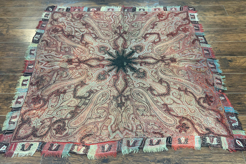 Antique Indian Kashmiri Shawl, Needlework, Signed By Masterweaver, Handmade, Rare by Jewel Rugs