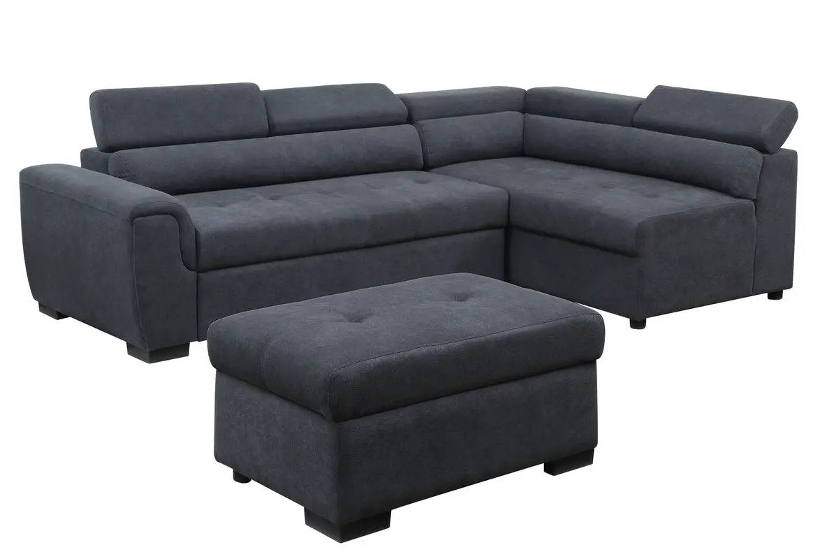 Haris - Sleeper Sofa Sectional With Adjustable Headrest And Storage Ottoman - Dark Gray by HouseOfZazla