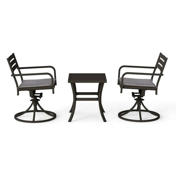 Outdoor Metal Swivel Patio Set - 2 Armchairs & Table