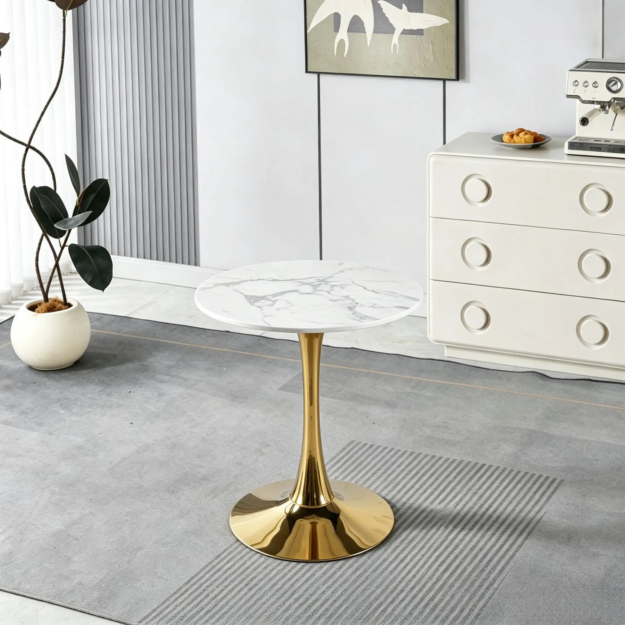White Marble Tulip Dining Table with Golden Legs by HouseOfZazla