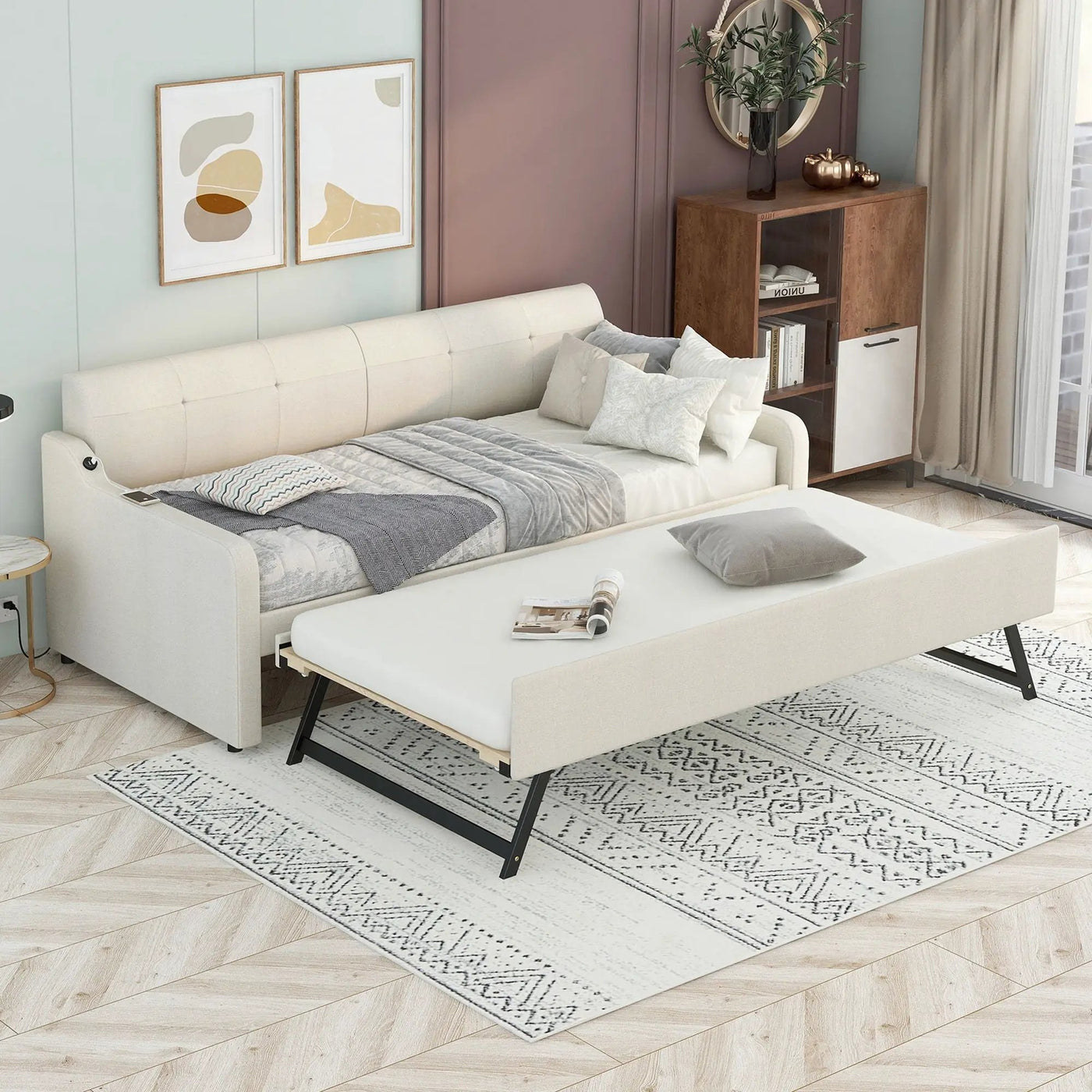 Upholstered Daybed With Trundle And USB Charging by HouseOfZazla