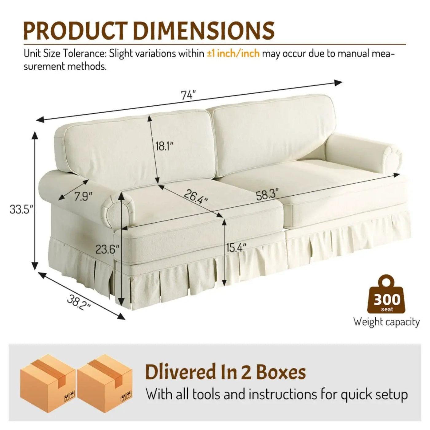 Luxuriously Comfortable Cloud Couch Sofa With Elegant Rolled Arms & Pleated Skirt Design by HouseOfZazla