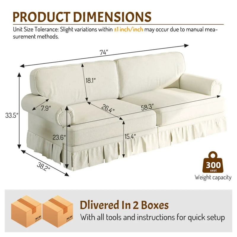 Luxuriously Comfortable Cloud Couch Sofa With Elegant Rolled Arms & Pleated Skirt Design by HouseOfZazla