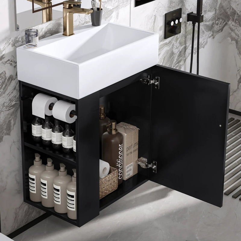 20 Inch Bathroom Vanity with Ceramic Sink, Diamond Pattern Door Design by HouseOfZazla