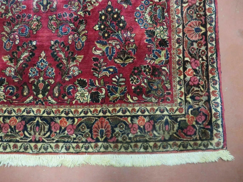 Persian Sarouk Rug 4x6, Red, Floral, Antique by Jewel Rugs