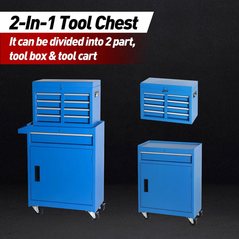Tool Chest, 5 Drawer Rolling Tool Storage Cabinet With Detachable Top Tool Box, Liner, Universal Lockable Wheels, Adjustable Shelf, Locking Mechanism, Metal Tool Cart For Garage Workshop by HouseOfZazla