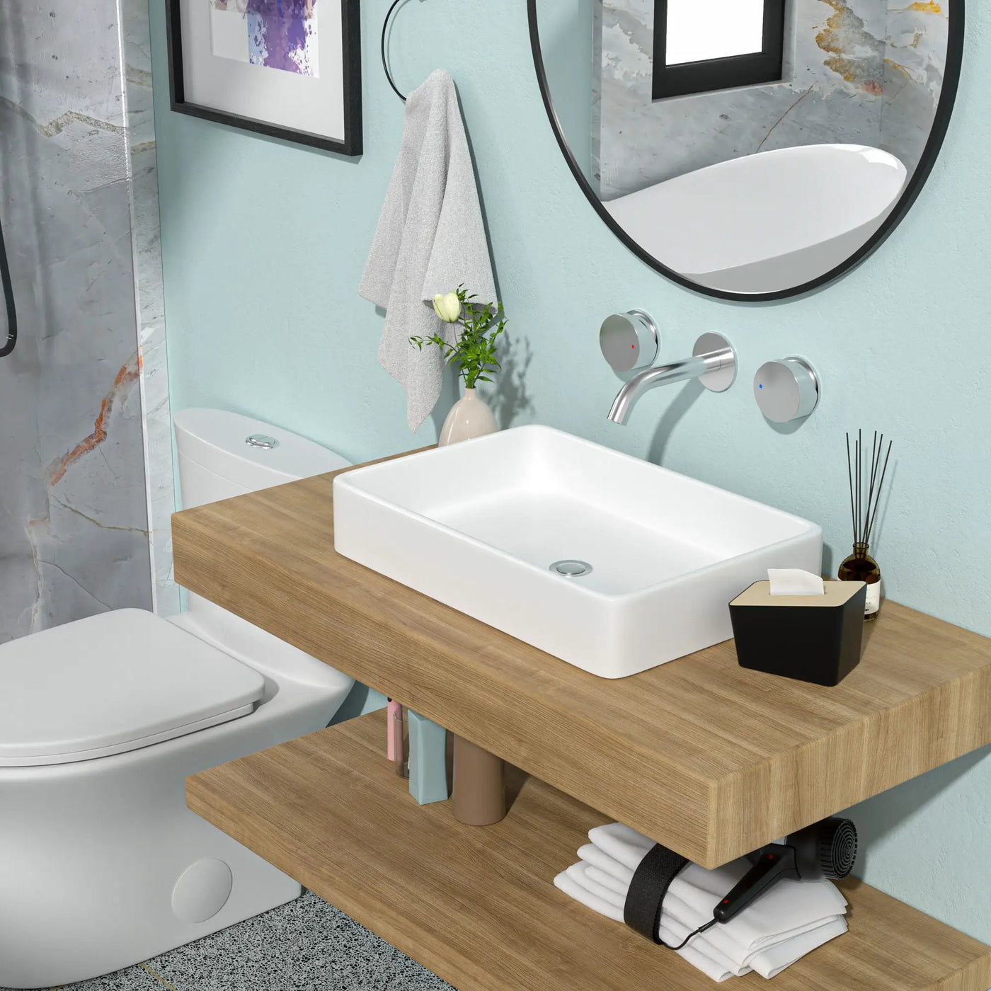 Modern European Design Ceramic Rectangular Vessel Bathroom Sink by HouseOfZazla