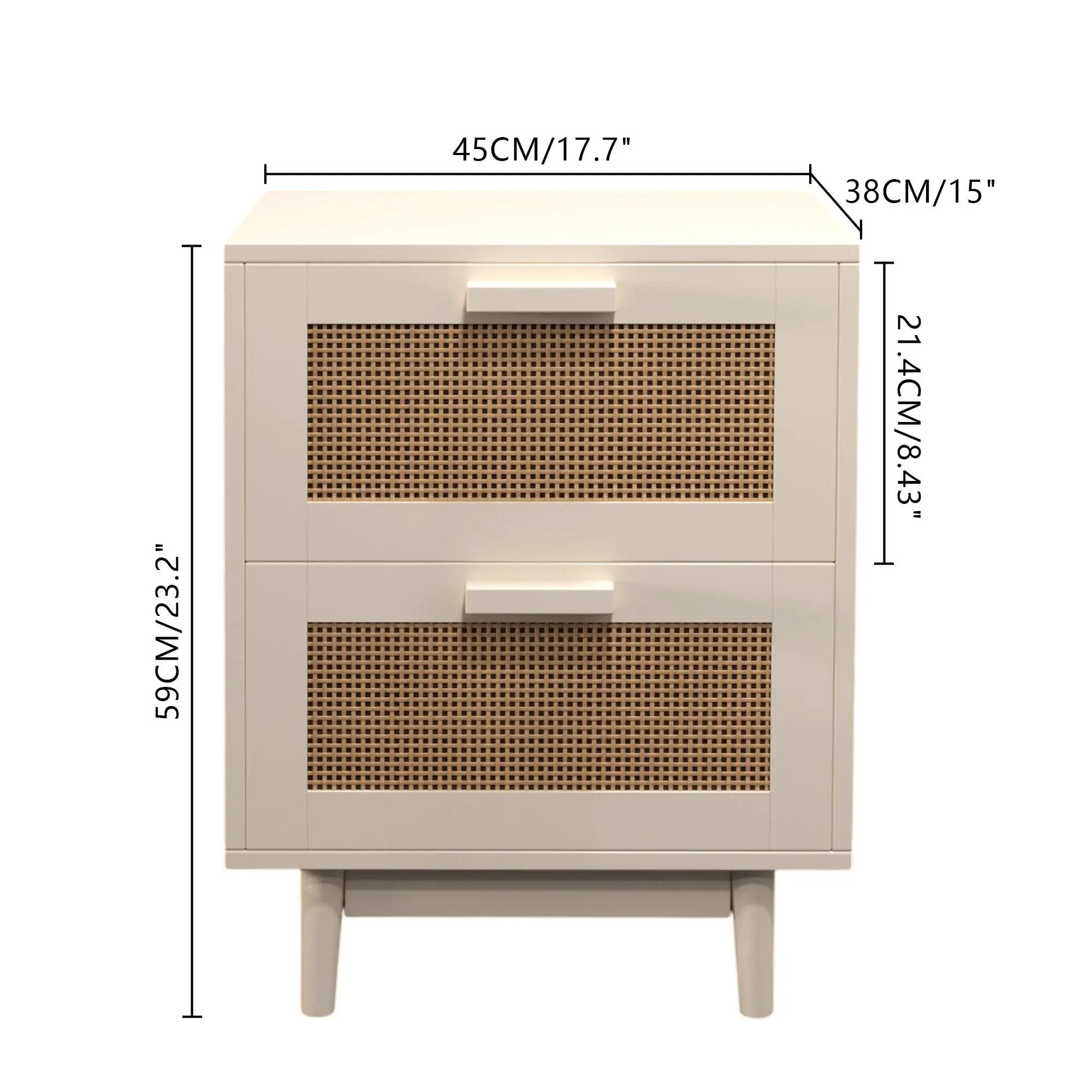 Nightstand With 2 Drawers, Storage Side Table For Bedroom - Antique Natural / Rattan by Unique Piece Furniture
