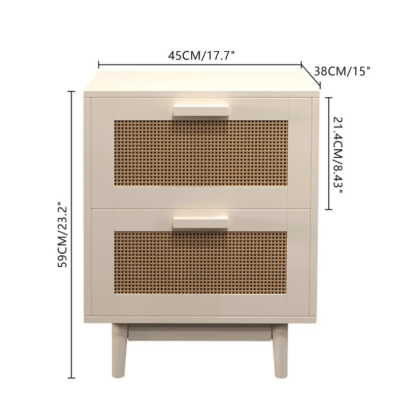 Nightstand With 2 Drawers, Storage Side Table For Bedroom - Antique Natural / Rattan by Unique Piece Furniture