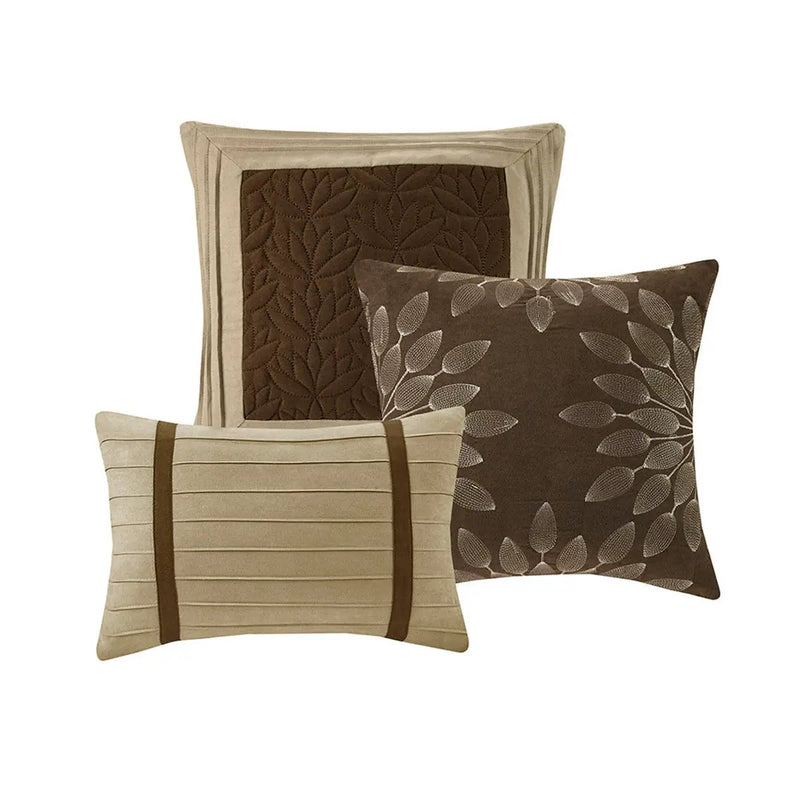 7 Pc Pieced Faux Suede Comforter Set Natural Cal King by HouseOfZazla