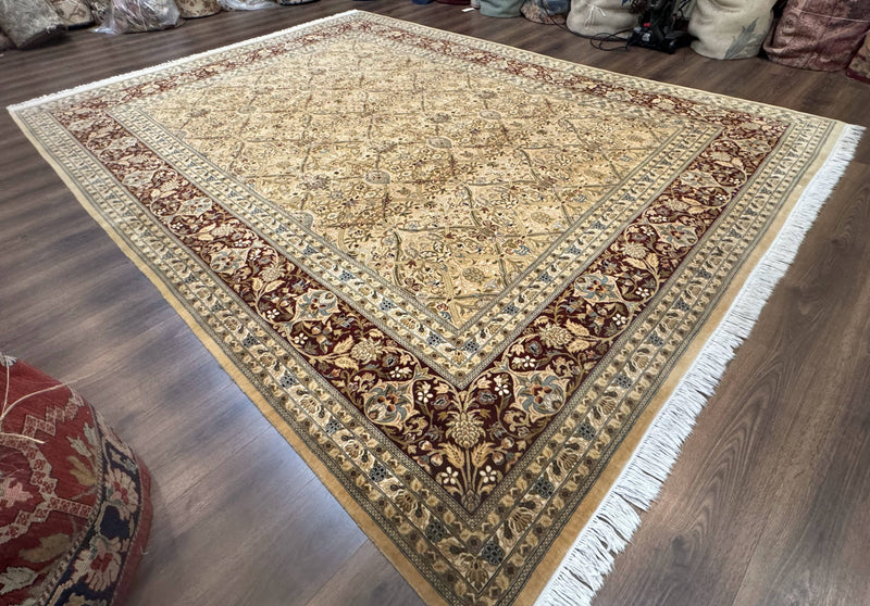 Fine Pak Persian Rug 9x12, Gold and Wine Red, Panel Design, 330 KPSI by Jewel Rugs