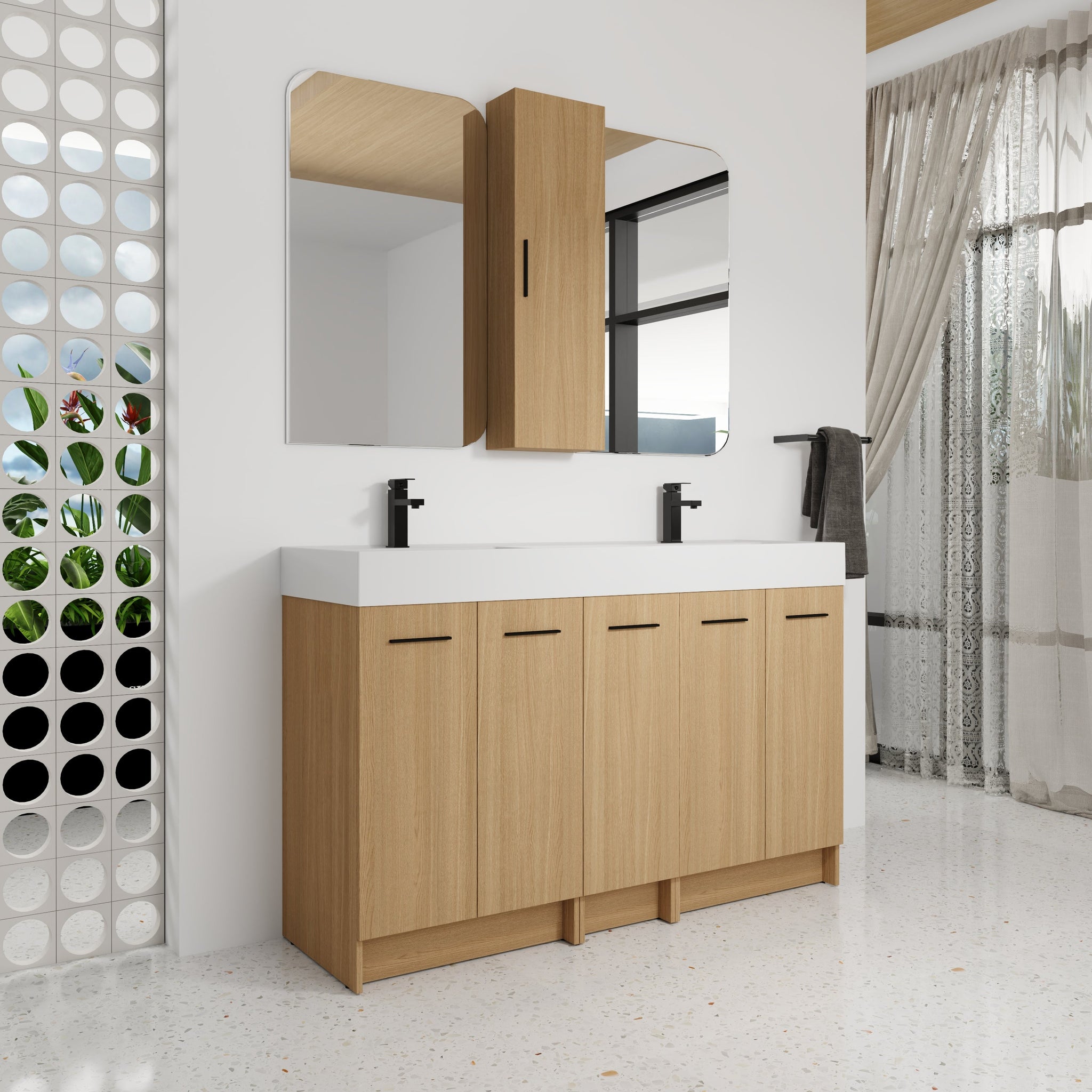 60" Double Sink Bathroom Vanity Set with Tall Cabinet by HouseOfZazla