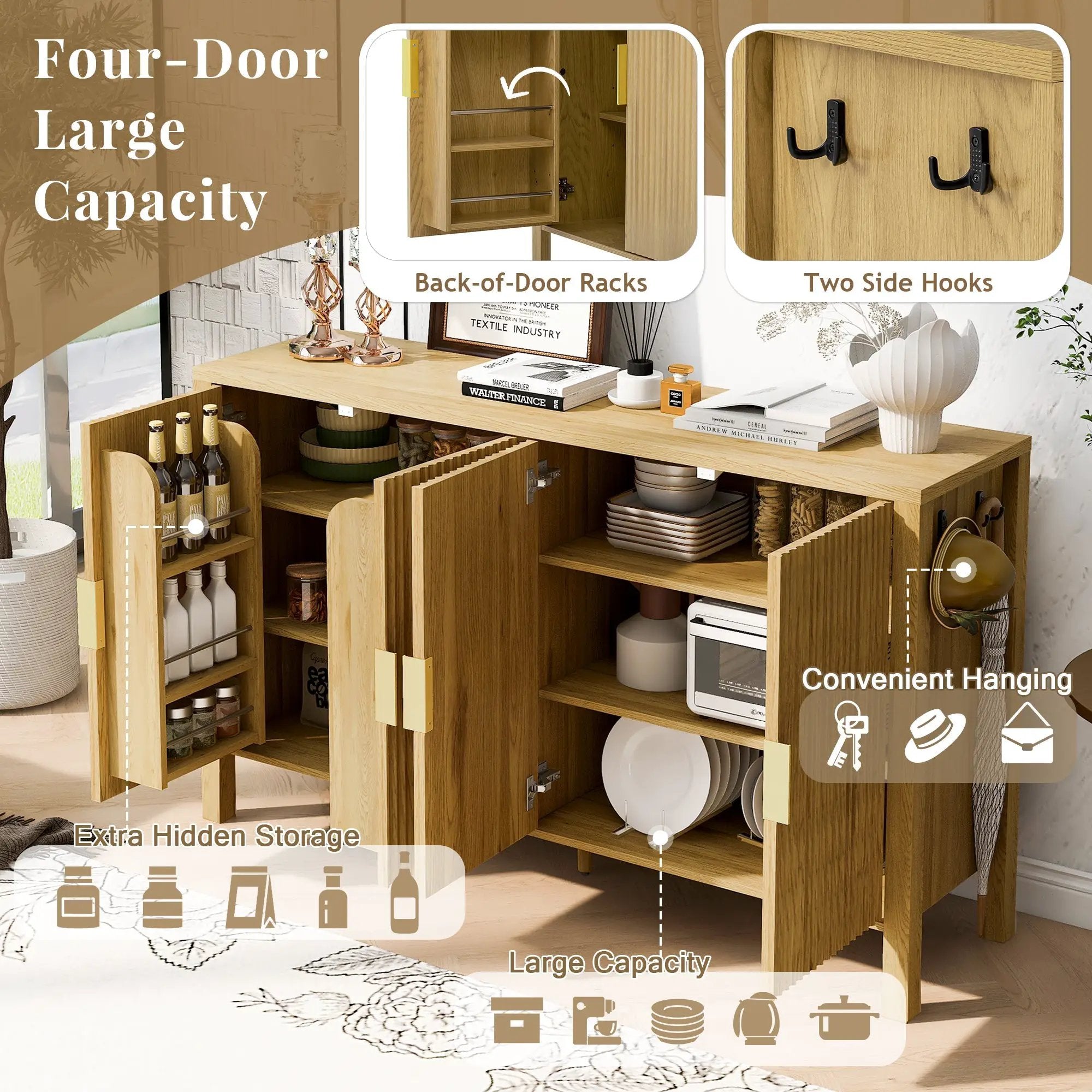 U_STYLE Modern 57.5" Stripe Door Storage Cabinet by HouseOfZazla