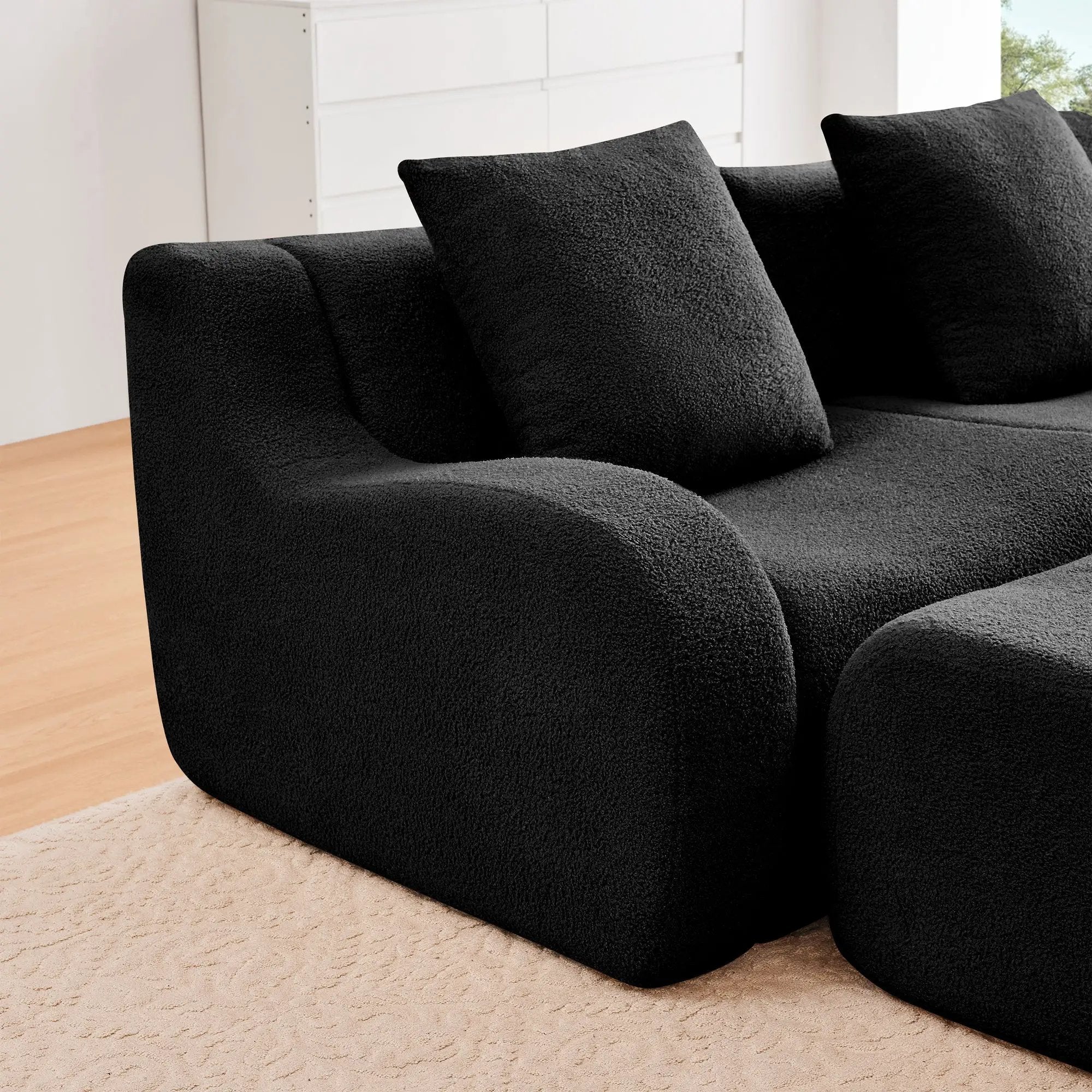 Armless Sofa With Pillow Teddy Fabric - Black by HouseOfZazla