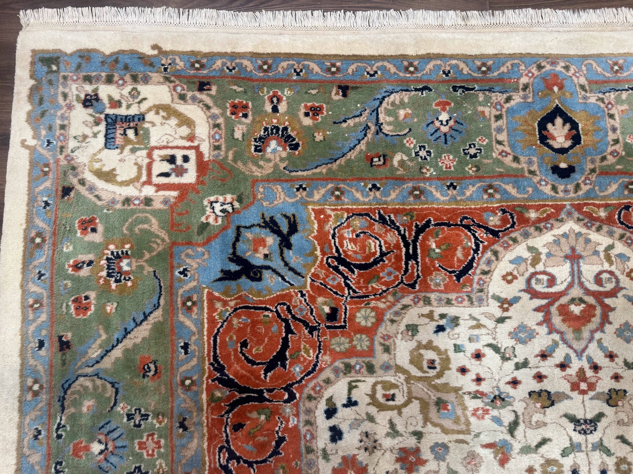 Indo Persian Rug 9x12, Ivory Red Green, Traditional Oriental Carpet by Jewel Rugs