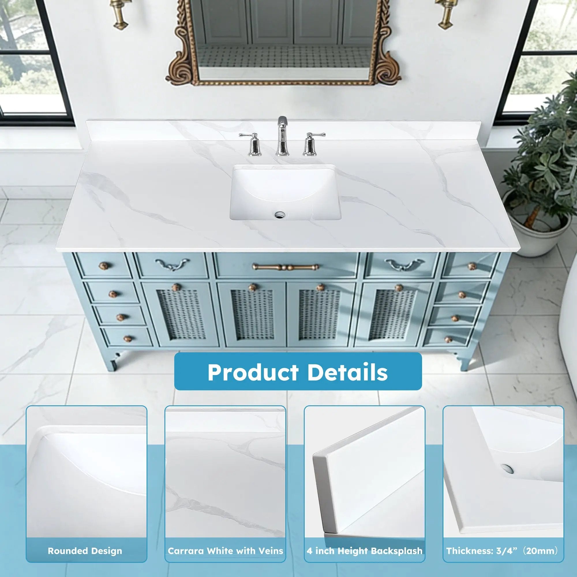 61-Inch Quartz Bathroom Vanity Top by HouseOfZazla