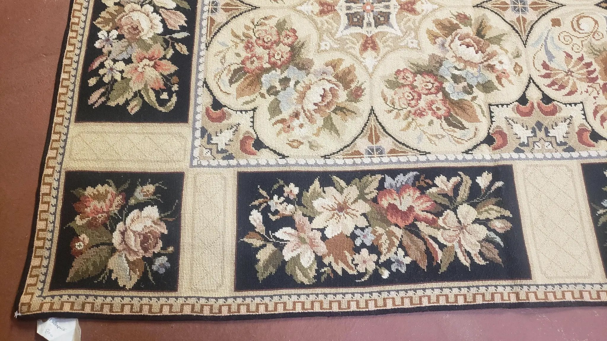 Needlepoint Rug 8x10ft Allover European Design Flowers 100% Wool Hand Knotted Aubusson Area Rug Brand New Flatweave Needle Point Carpet Chic by Jewel Rugs