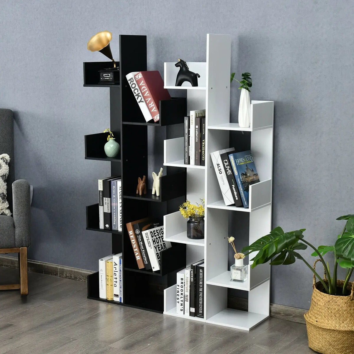 8-Tier Bookshelf Bookcase with 8 Open Compartments Space-Saving Storage Rack, photo 4 of 10