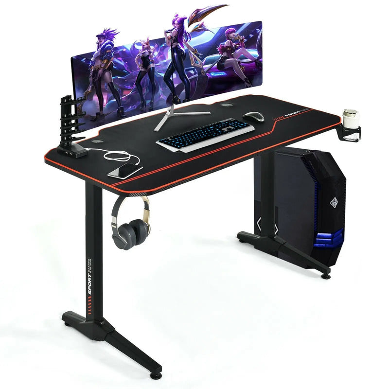 55 Inch Gaming Desk with Free Mouse Pad with Carbon Fiber Surface by DirectDeals